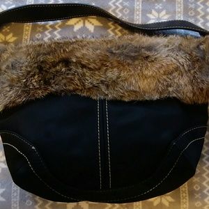 Black Brown Fur Lined Coach Satchel Purse
